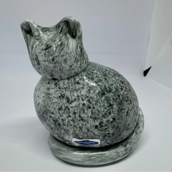 Rare INKERI TOIKKA Nuutajarvi Cat Glass Art Vintage Marble Pattern, Finland